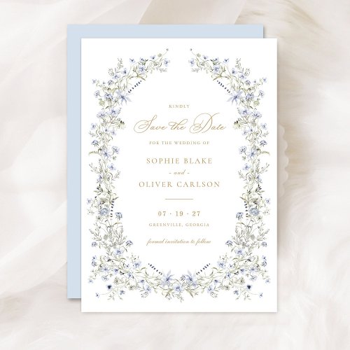 Floral Elegant Dusty Blue Wreath Save the Date Invitation
