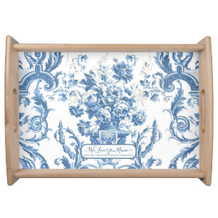 Floral Elegant English Blue White Cottage Nana Serving Tray