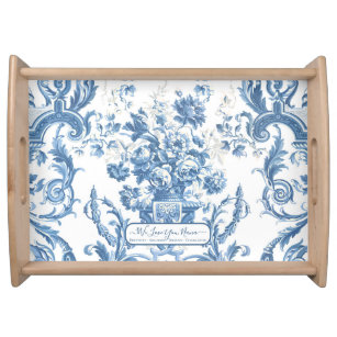 Floral Elegant English Blue White Cottage Nana Serving Tray