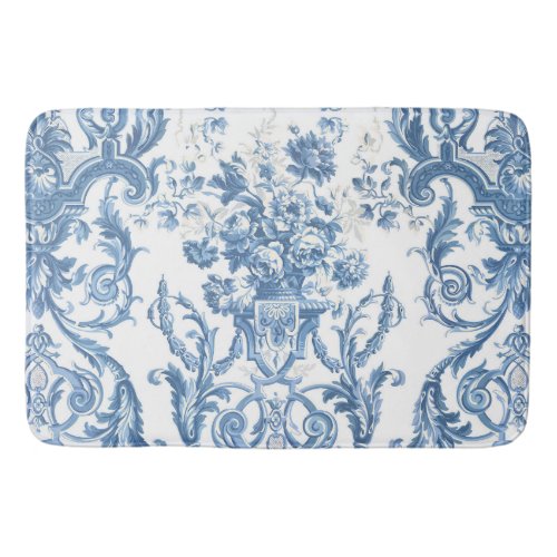 Floral Elegant English Blue White Country Cottage Bath Mat