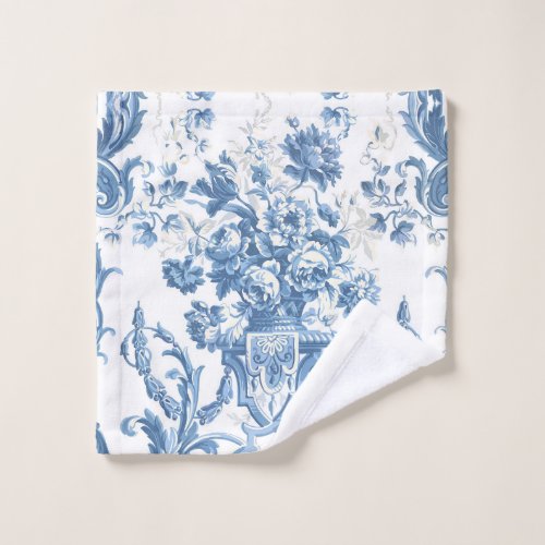 Floral Elegant English Country Blue White Cottage Wash Cloth