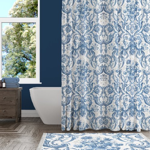 Floral Elegant English Country Cottage Blue White Shower Curtain