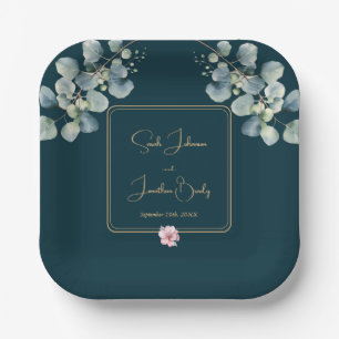 Floral Elegant Eucalyptus Foliage Wedding Paper Plates