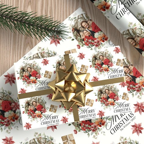 Floral Elegant Family Christmas Photo Wrapping Paper