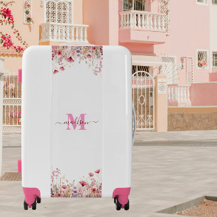 Floral Elegant Feminine Pink Monogrammed Luggage