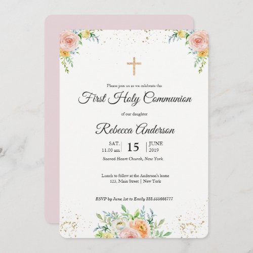 Floral elegant First Communion Religious event Invitation