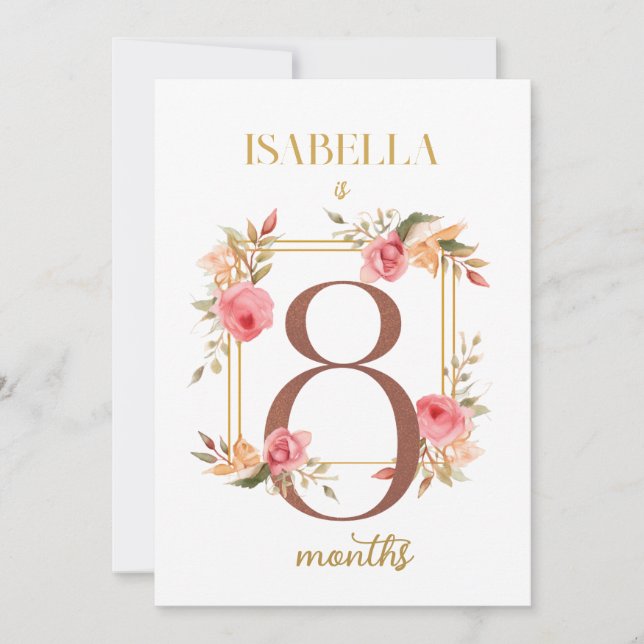 Floral Elegant First Year Baby Milestone Card (Front)