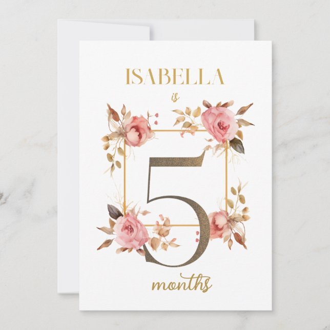 Floral Elegant First Year Baby Milestone Card (Front)