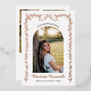 Floral Elegant Foil Frame Photo Graduation Invitation