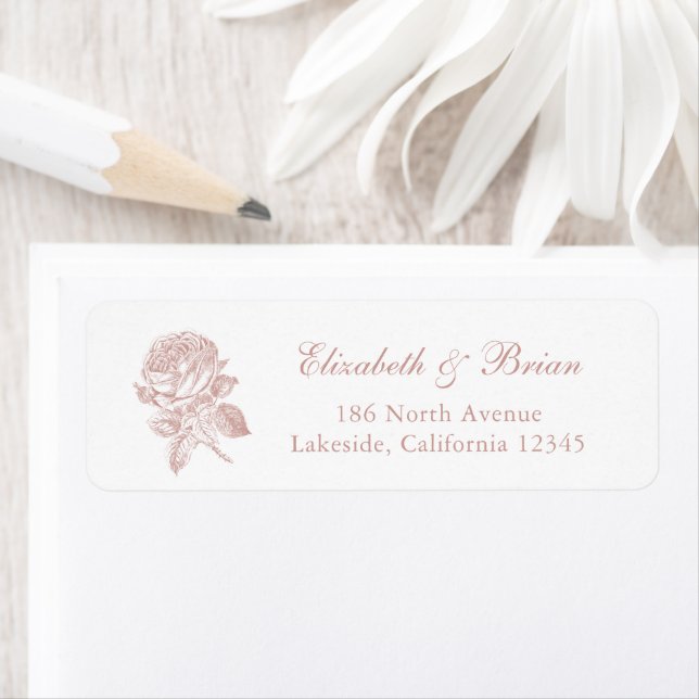 Floral Elegant French Roses Blush Wedding Address Label (Insitu)