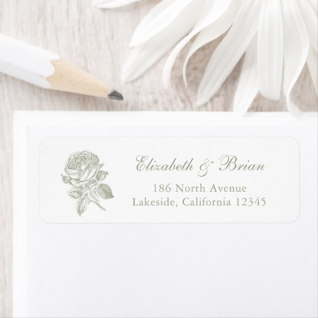 Floral Elegant French Roses Sage Wedding Address Label (Insitu)