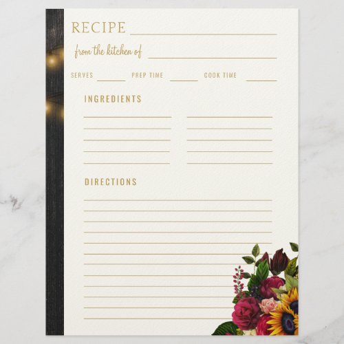 Floral elegant from the kitchen of blank recipe letterhead