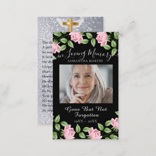 Floral Elegant Funeral Memorial Prayer Photo Card