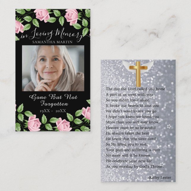 Floral Elegant Funeral Memorial Prayer Photo Card (Front/Back)