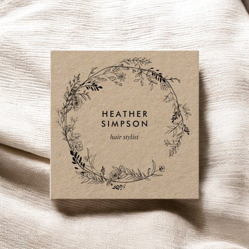 Floral Elegant Girly Kraft Square Business Card