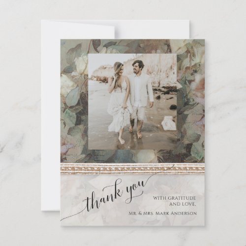 Floral Elegant Gold Gilded Classic Wedding Photo  Thank You Card