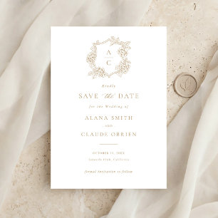 Floral Elegant Gold Hydrangea Crest Save the Date Invitation