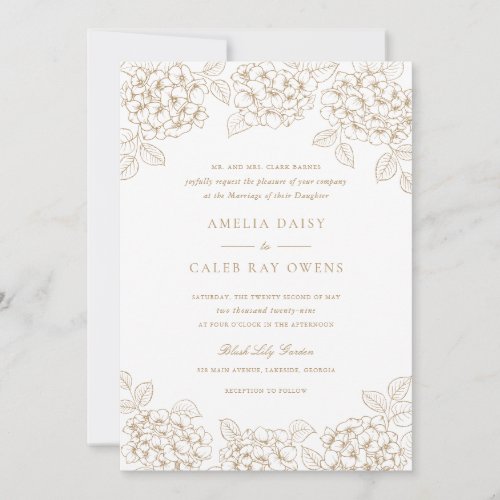 Floral Elegant Gold Hydrangea Frame Wedding Invitation