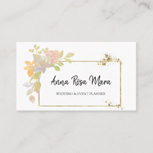 *~* Floral Elegant Gold Lavender Pink Watercolor Business Card