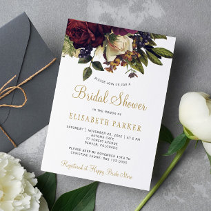 Floral elegant gold script bridal shower invitation