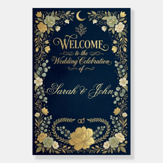 Floral Elegant golden flowers navy welcome wedding Foam Board