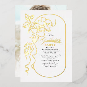 Floral Elegant Graduation Party Photo Gold Foil Invitation