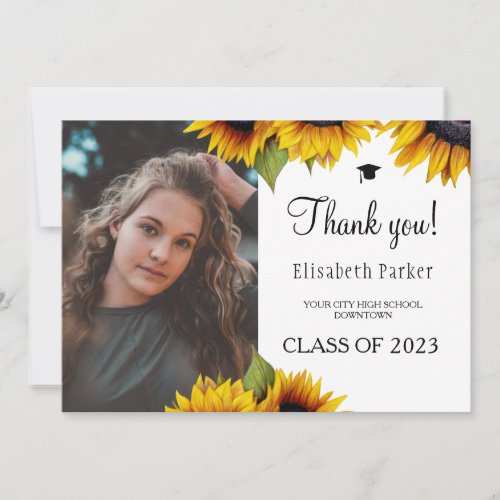 Floral elegant graduation photo graduate thank you