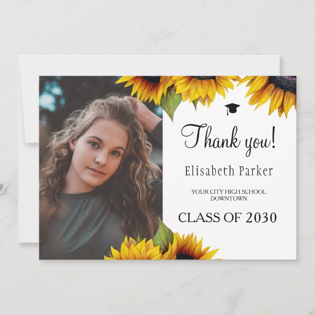 Floral elegant graduation photo graduate thank you (Front)