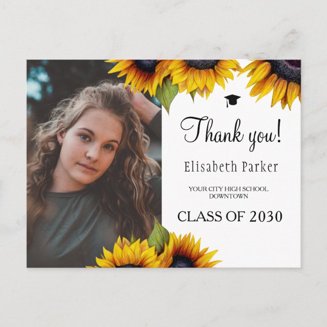 Floral elegant graduation photo graduate thank you postcard (Front)