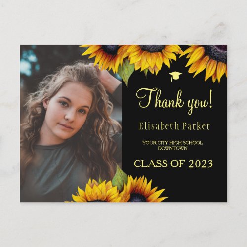 Floral elegant graduation photo graduate thank you postcard