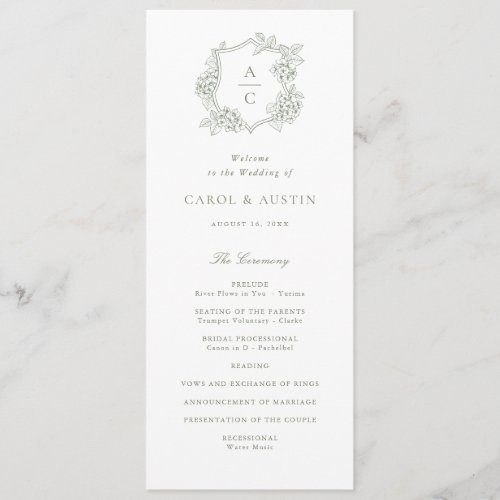 Floral Elegant Green Hydrangea Wedding Program