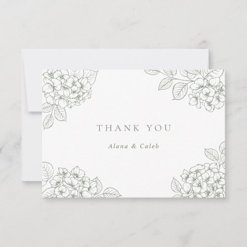 Floral Elegant Green Hydrangea Wedding Thank You Card