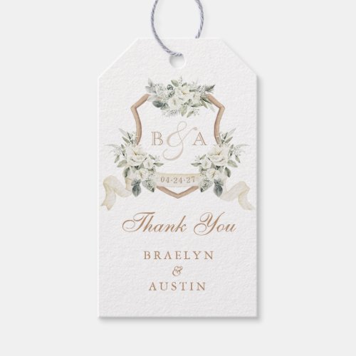 Floral Elegant Greenery Crest Wedding Thank You Gift Tags