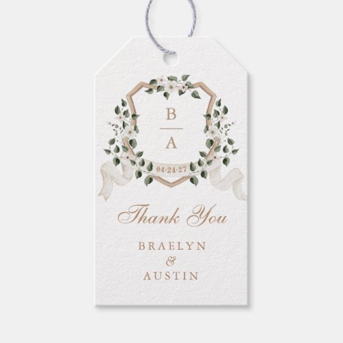 Floral Elegant Greenery Ivy Crest Thank You Gift Tags