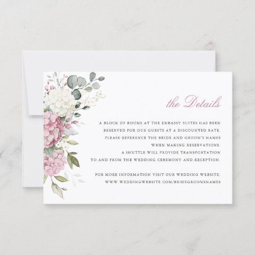 Floral Elegant Hydrangea Greenery Blush Details Invitation
