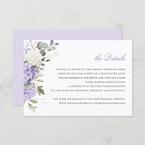 Floral Elegant Hydrangea Greenery Lilac Details Invitation