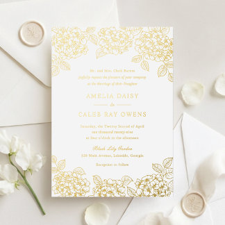 Floral Elegant Hydrangea Wedding Gold Foil Invitation