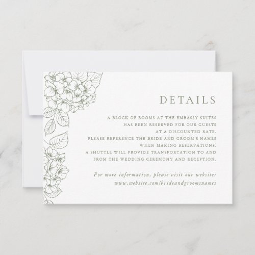 Floral Elegant Hydrangea Wedding Insert Details Invitation