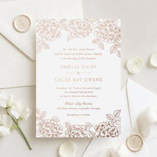 Floral Elegant Hydrangea Wedding Rose Gold Foil Invitation