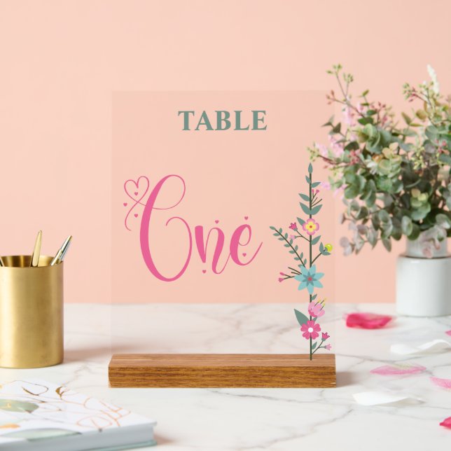  Floral Elegant  Love Wedding Table Number ONE Acrylic Sign (Wedding)