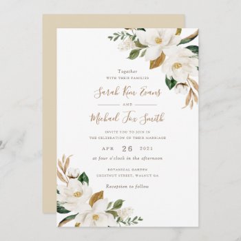 Floral Elegant Magnolia Beige Neutral Wedding Invitation by HannahMaria at Zazzle