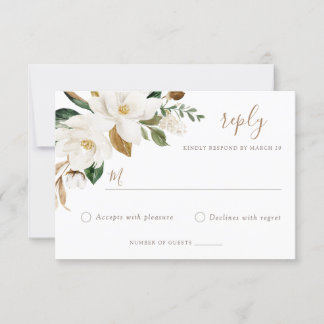 Floral Elegant Magnolia Blush Neutral Wedding RSVP Invitation