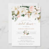 Floral Elegant Magnolia Blush White Bridal Shower Invitation (Front)