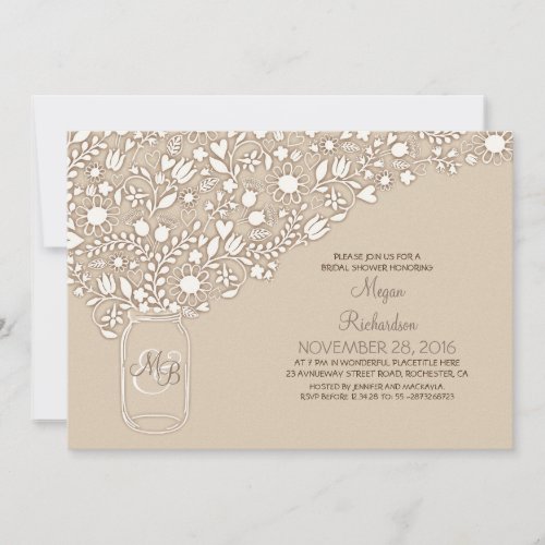 floral elegant mason jar cute bridal shower invite 5" x 7" invitation card