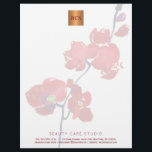 Floral elegant metallic gold copper monogrammed letterhead<br><div class="desc">Simple luxurious glamorous letterhead with hand painted watercolor red orchid for business / professional use with monogrammed shiny beige tan copper metallic look geometric square label. Perfect choice for a stylish feminine sophisticated business image. ----- Personalize it with your business name and initials / monogram and your contact details!</div>