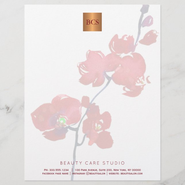 Floral elegant metallic gold copper monogrammed letterhead (Front)