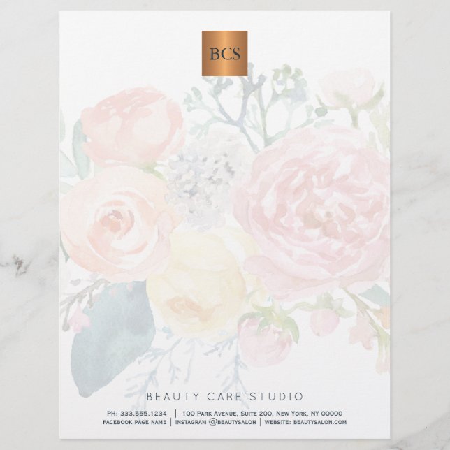 Floral elegant metallic gold copper monogrammed letterhead (Front)