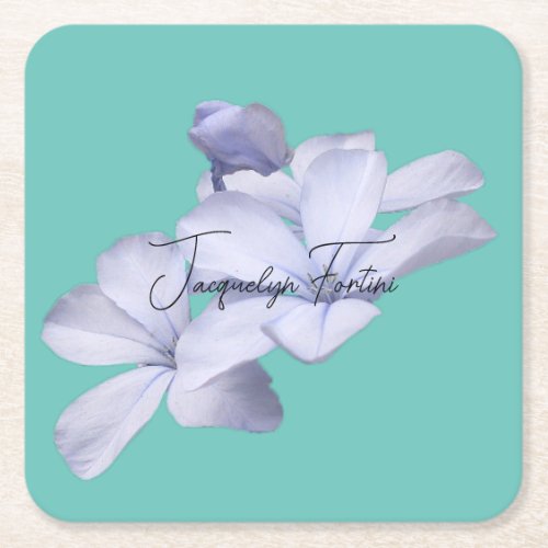 Floral Elegant Minimalist Calligraphy Add Name Square Paper Coaster