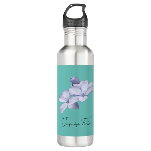 Floral Elegant Minimalist Calligraphy Add Name Stainless Steel Water Bottle