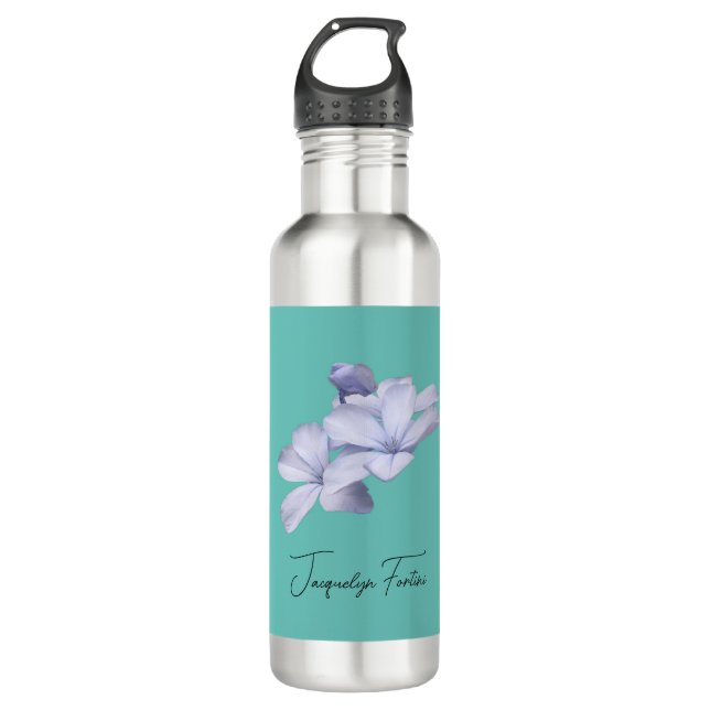 Floral Elegant Minimalist Calligraphy Add Name Stainless Steel Water Bottle (Front)